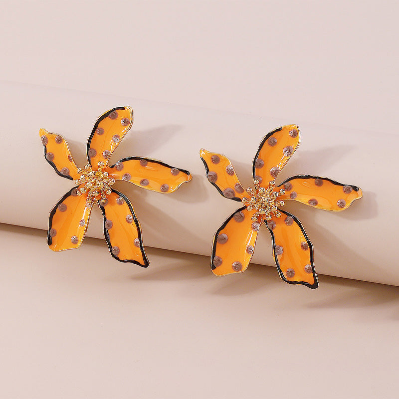 Fashion Alloy Oil Drop Floral Polka Dot Earrings