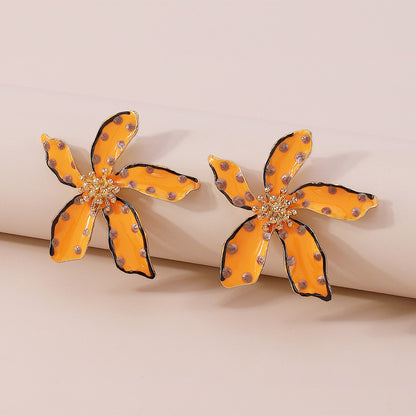Fashion Alloy Oil Drop Floral Polka Dot Earrings