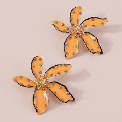 Fashion Alloy Oil Drop Floral Polka Dot Earrings