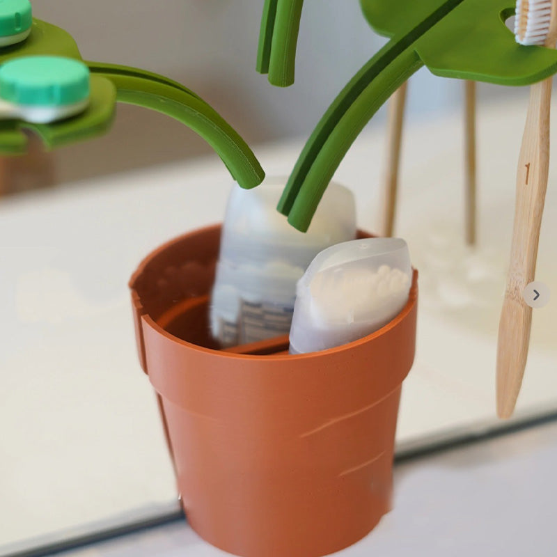 Mirrored monster bamboo toothbrush stand