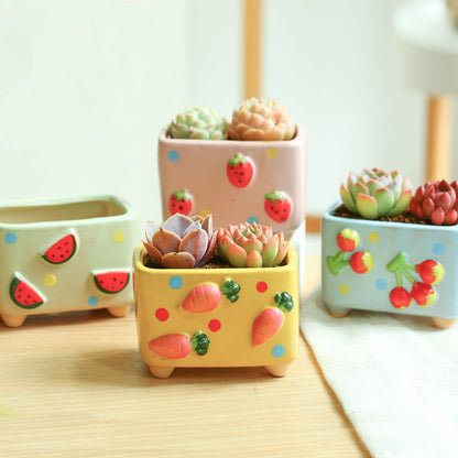 Pastoral fresh painted relief fruit succulent ceramic flower pots