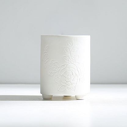 Simple plain fired hydroponic white porcelain flower pot