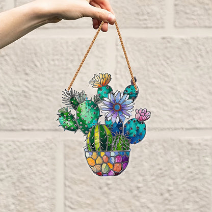Cactus Potted Decorative Colored Acrylic Window Hanging