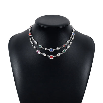 Vintage trendy ethnic style double-layer diamond necklace