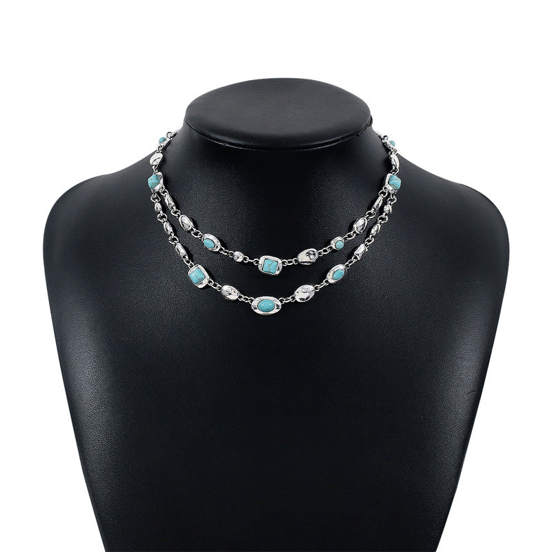 Vintage trendy ethnic style double-layer diamond necklace