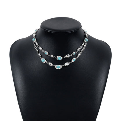 Vintage trendy ethnic style double-layer diamond necklace