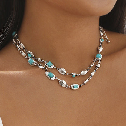 Vintage trendy ethnic style double-layer diamond necklace