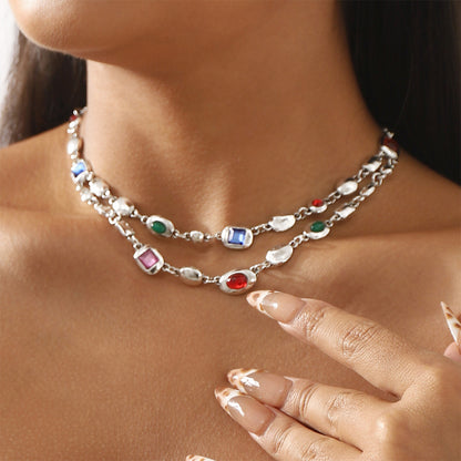Vintage trendy ethnic style double-layer diamond necklace