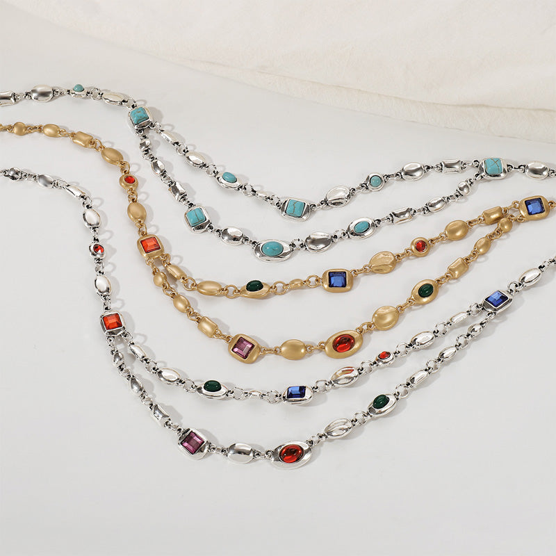 Vintage trendy ethnic style double-layer diamond necklace