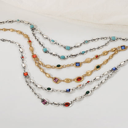 Vintage trendy ethnic style double-layer diamond necklace