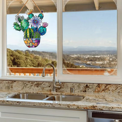 Cactus Potted Decorative Colored Acrylic Window Hanging