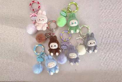 Sitting flocked Labu keychain