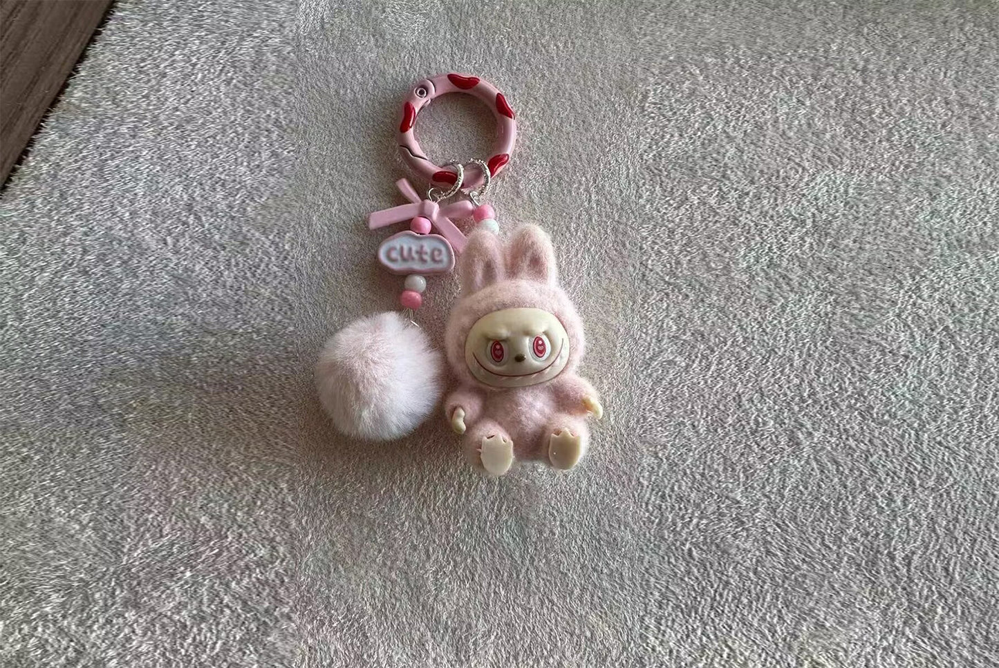 Sitting flocked Labu keychain