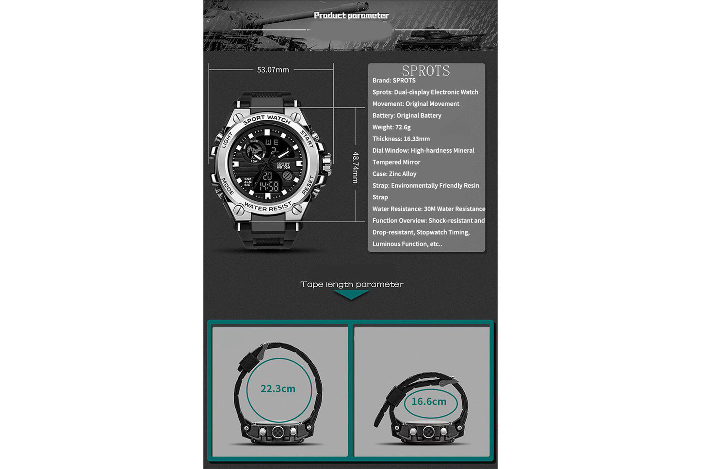 Waterproof sports electronic watch