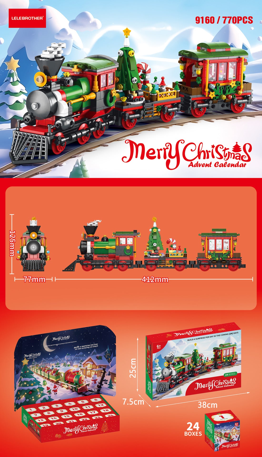 Christmas Train 770PCS [24 Small Boxes] Building Block Set