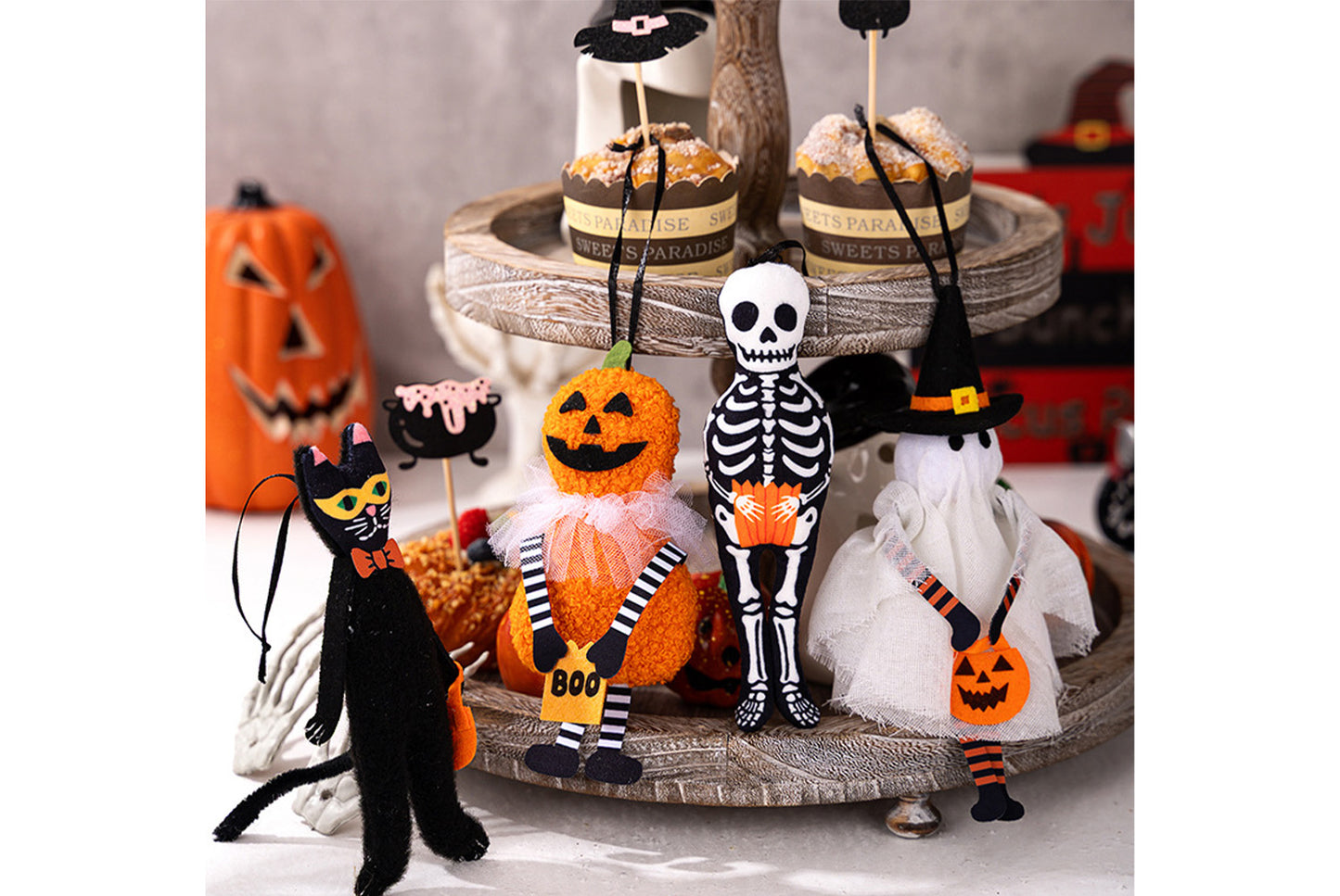**Halloween Fabric Pendant | Pumpkin Ghost Black Cat Skull Theme Decoration**