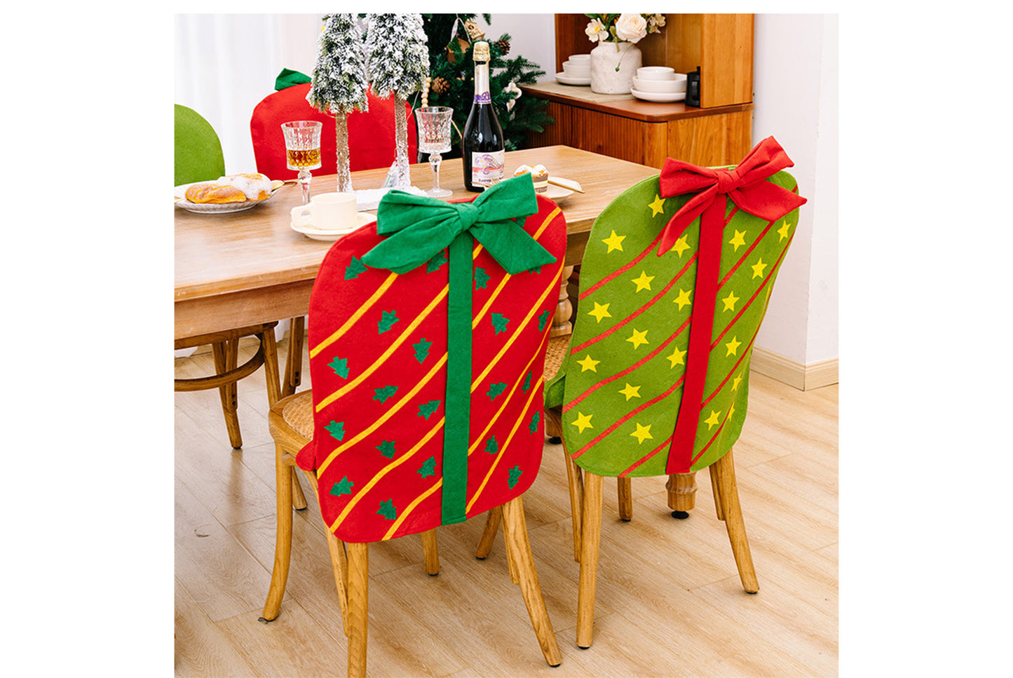 **Christmas Bow Gift Box Chair Cover Decoration**