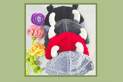 **Cartoon Funny Horned Knitted Hat (Handmade Wool Monster Headgear)**