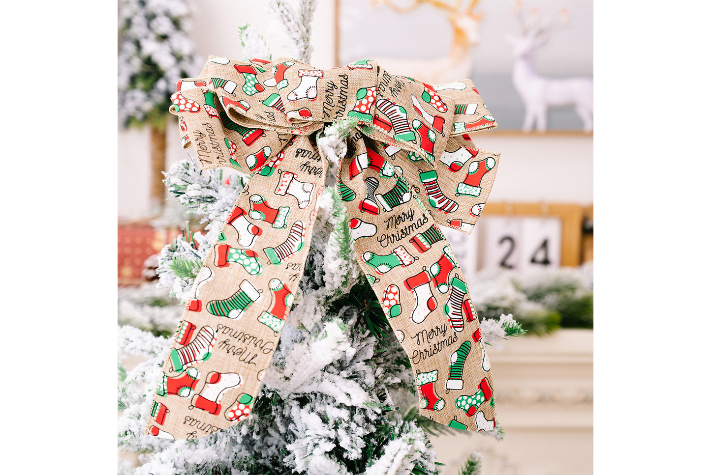 **Brown Vintage English Ribbon Christmas Bow Ornament**