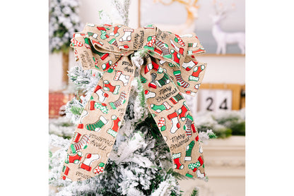 **Brown Vintage English Ribbon Christmas Bow Ornament**