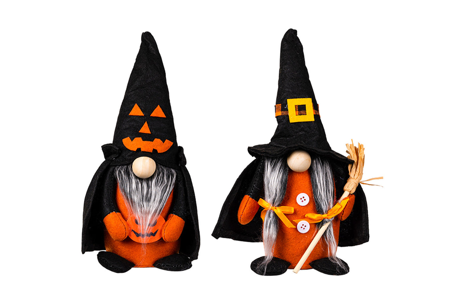 **Halloween Fabric Gnome Figurine | Pumpkin and Broom Witch Home Decor**