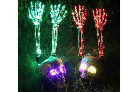 **Halloween LED Light-Up Skeleton Hand | Ground Plug Decorative Prop**
