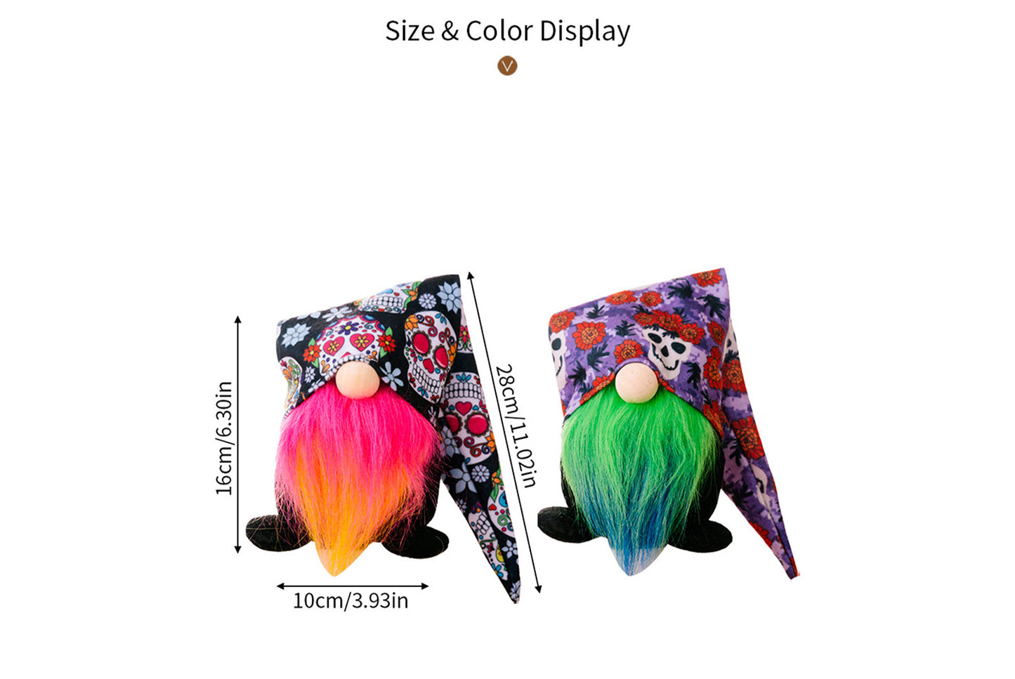 **Halloween printed hat dwarf doll | Rose red/green fabric decoration**