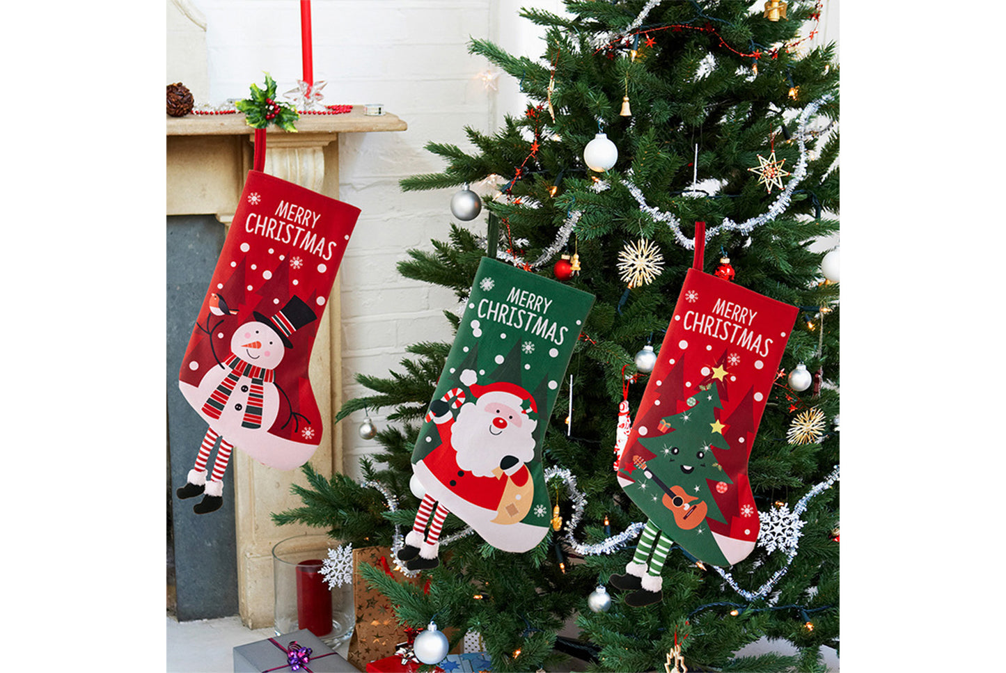 **Christmas Hanging Stockings (4 Colorful Printed Gift Stockings)**