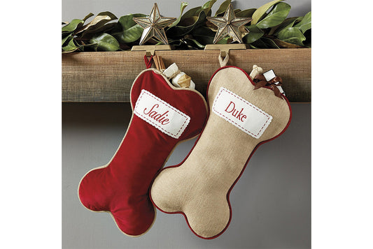 **Christmas Jute Dog Bone Stocking Gift Bag**