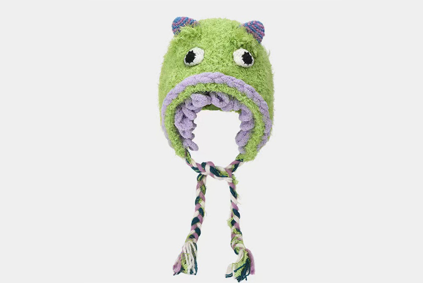 **Cartoon Plush Monster Knitted Hat with Earflaps