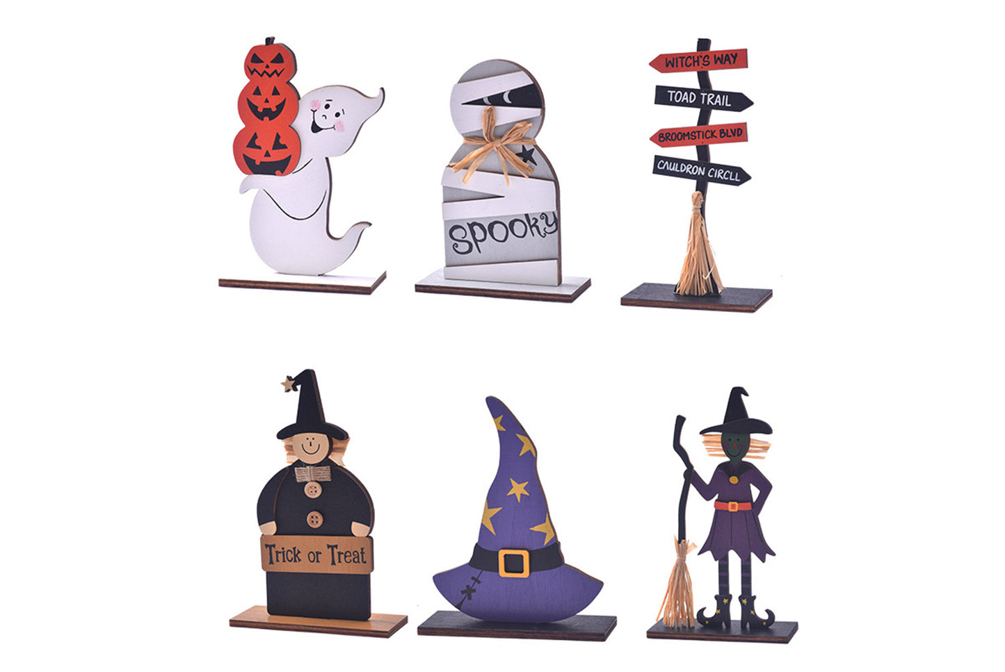 **Halloween Wooden Ornaments | Witch Ghost Themed Painted Decorations**