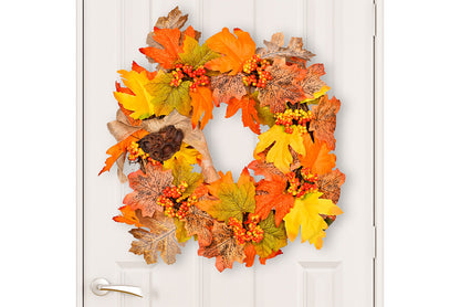 Autumn Harvest Maple Leaf Wreath | 35cm Fabric Door Hanging