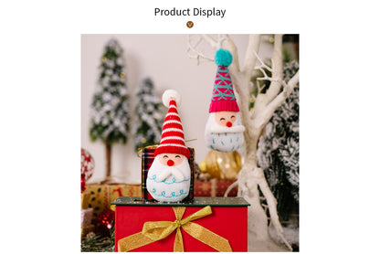 **Christmas Cartoon Striped Pom-Pom Pointed Hat Santa Claus Ornament**