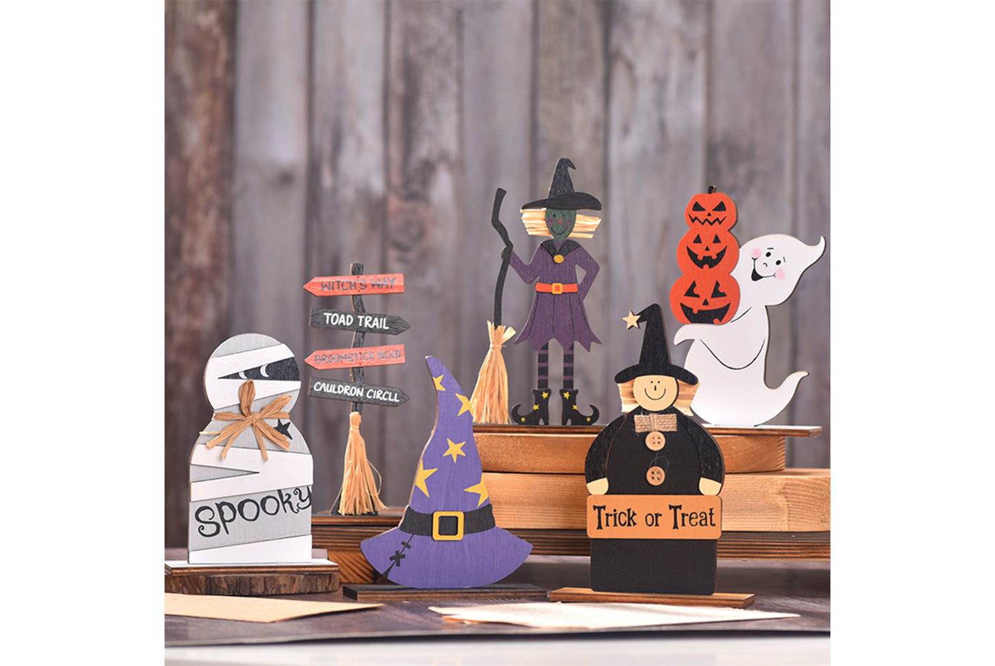 **Halloween Wooden Ornaments | Witch Ghost Themed Painted Decorations**