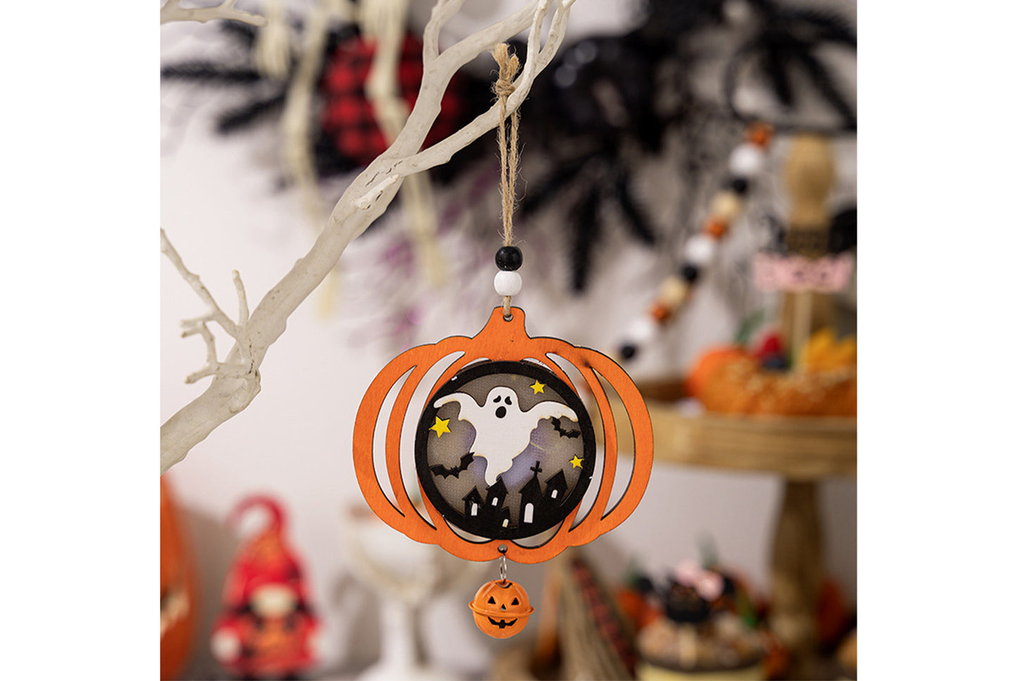 Halloween Wooden Light-Up Pendant | Pumpkin, Bat, and Spider Horror Decoration