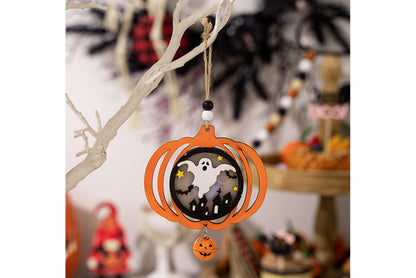 Halloween Wooden Light-Up Pendant | Pumpkin, Bat, and Spider Horror Decoration
