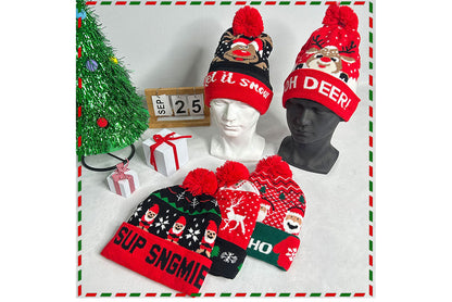 **Christmas LED Pom-Pom Knit Hat (Winter Warm Fold-Up Light-Up Hat)**