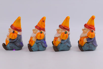 Halloween Pumpkin Old Man Gnome Light-Up Ornament