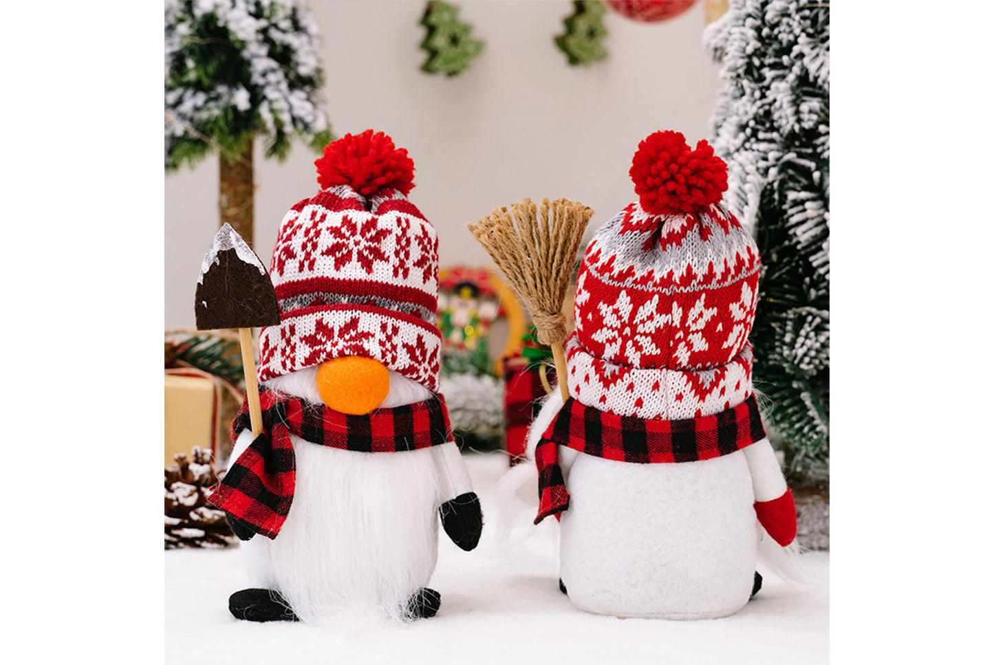 **Christmas Snowman Ornament with Knitted Hat and Rudolph Doll**