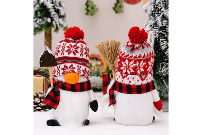 **Christmas Snowman Ornament with Knitted Hat and Rudolph Doll**