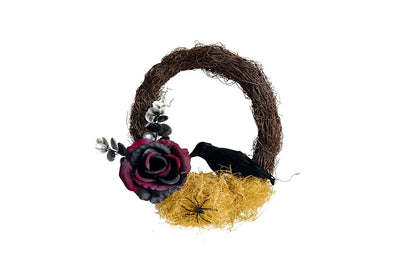 Halloween Dead Rose and Crow Wreath