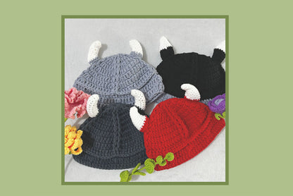 **Cartoon Funny Horned Knitted Hat (Handmade Wool Monster Headgear)**