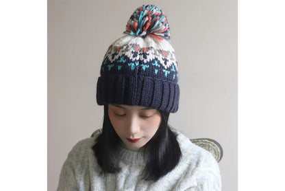 **Colorful Pom-Pom Knitted Hat (Autumn/Winter Warm Ear-Wearing Wool Hat)**