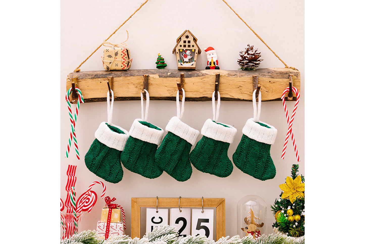 **Green Knitted Mini Christmas Stocking Ornament**