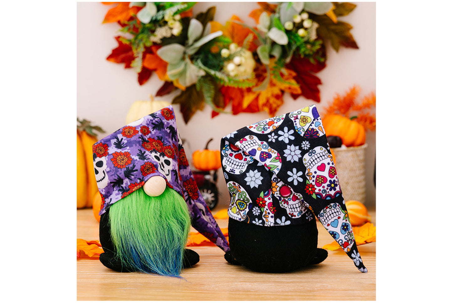 **Halloween printed hat dwarf doll | Rose red/green fabric decoration**
