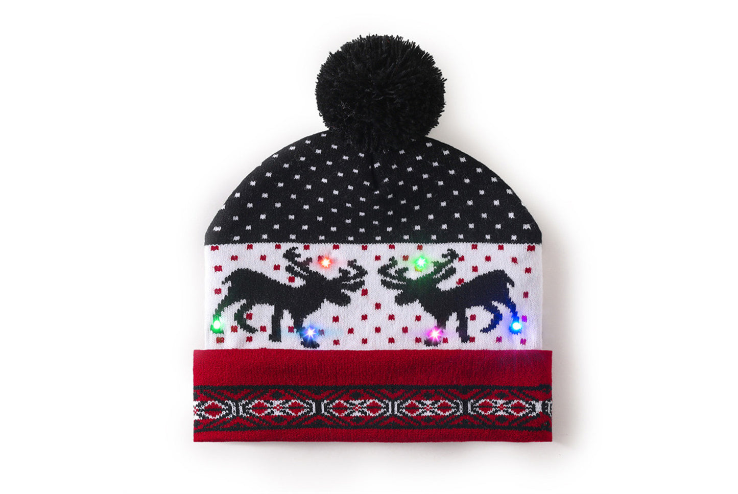 **Christmas LED Rainbow Light Jacquard Knit Hat**