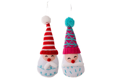 **Christmas Cartoon Striped Pom-Pom Pointed Hat Santa Claus Ornament**