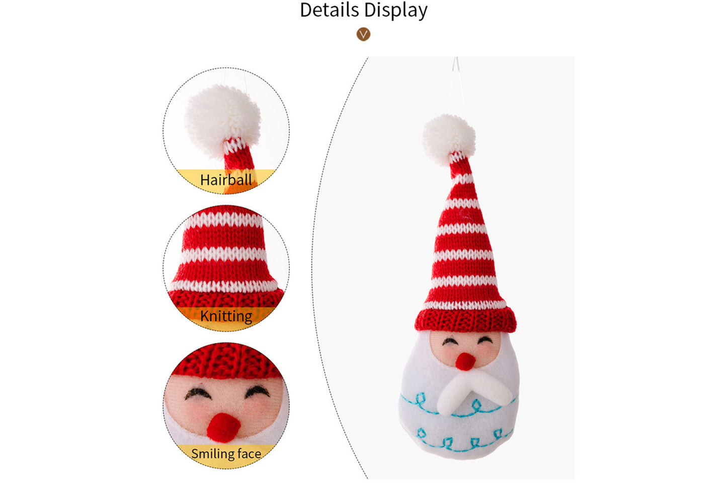 **Christmas Cartoon Striped Pom-Pom Pointed Hat Santa Claus Ornament**