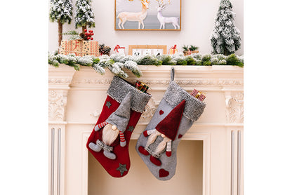 **Grey Frayed Edge Rudolph the Forest Old Man Christmas Stocking**