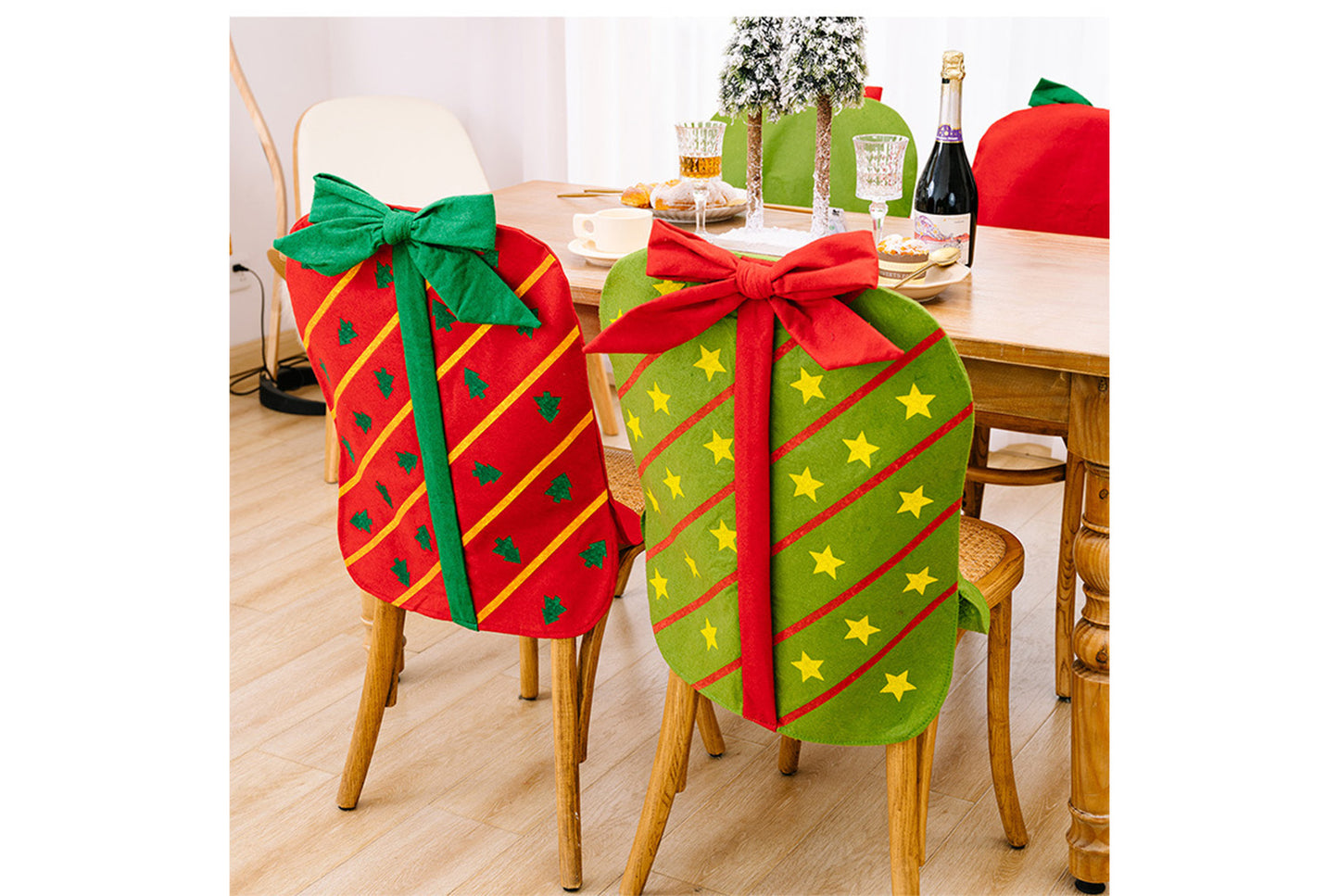 **Christmas Bow Gift Box Chair Cover Decoration**